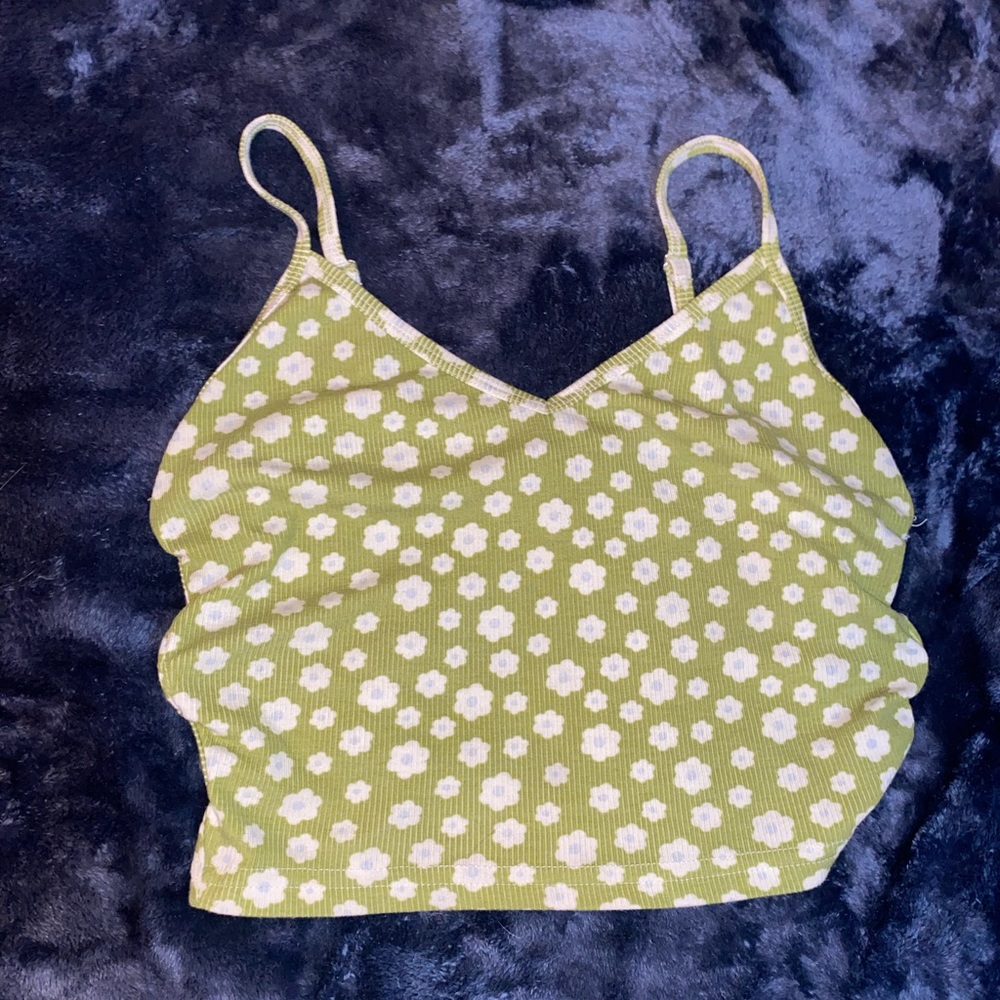 F21 floral green ribbed tank !